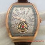 Replica Franck Muller Vanguard Gravity Tourbillon Watch Rose Gold Silver Dial